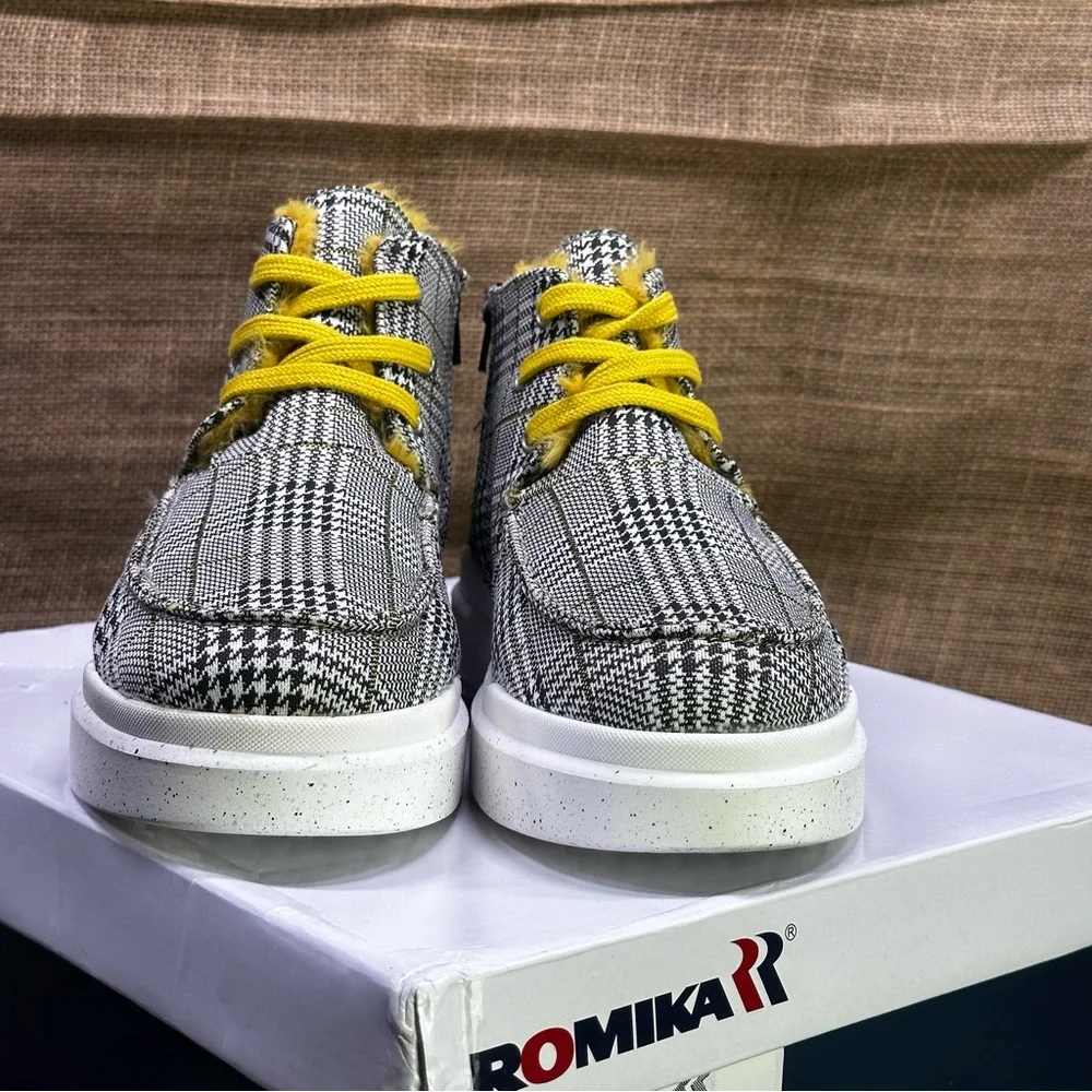 Romika Helsinki black & yellow plaid high hi top sneakers boots sz‎ 8 - Picture 4 of 11